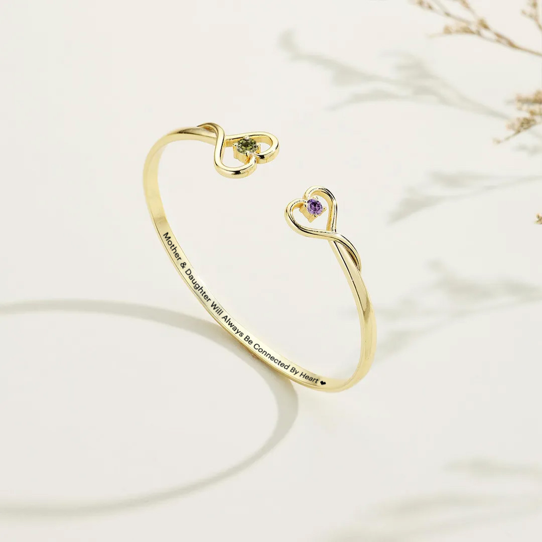 Mother & Daughter Love Eternal Custom Birthstone Double Heart Bracelet