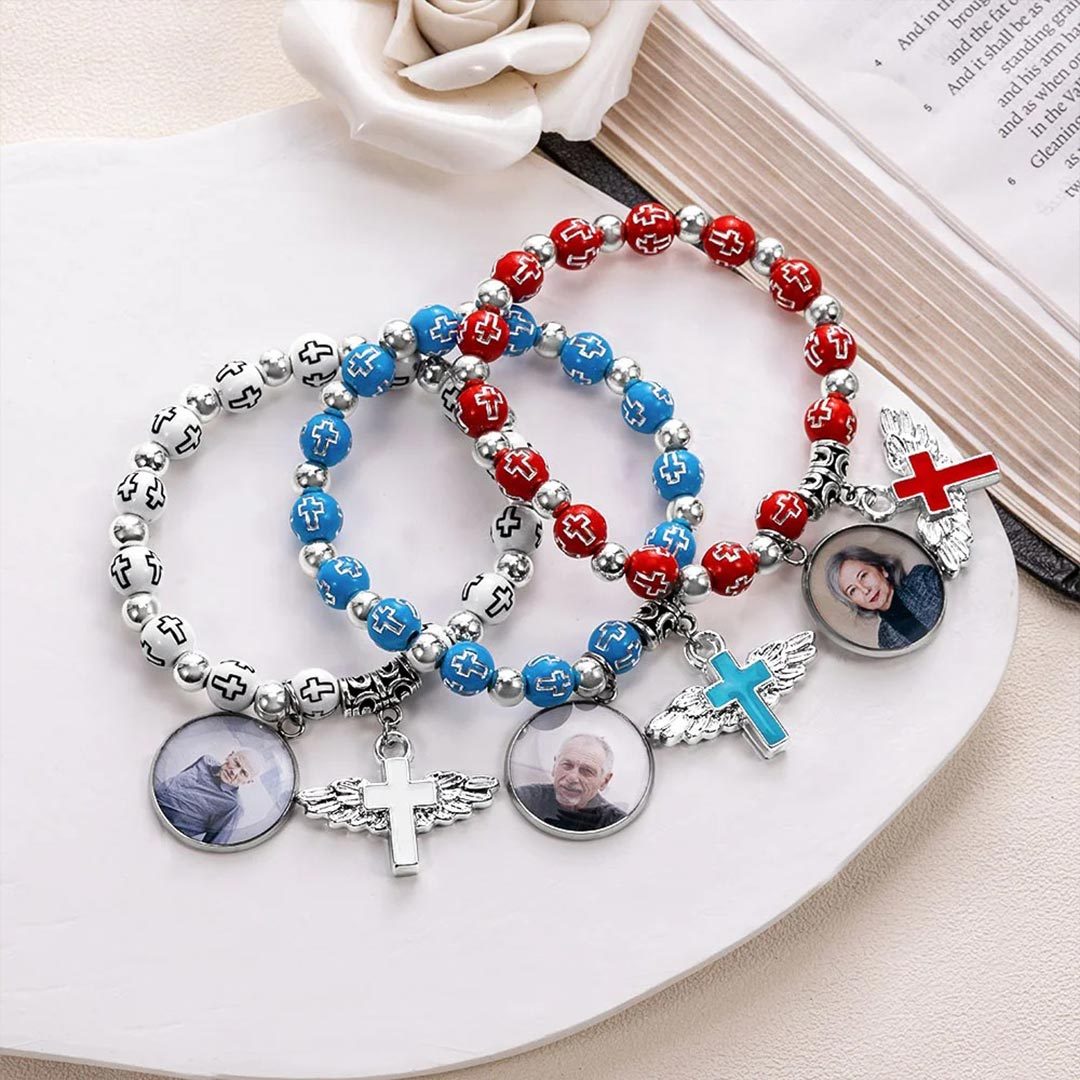 For memories-Cross Customized Photo Elastic Cord Memorial Bracelet