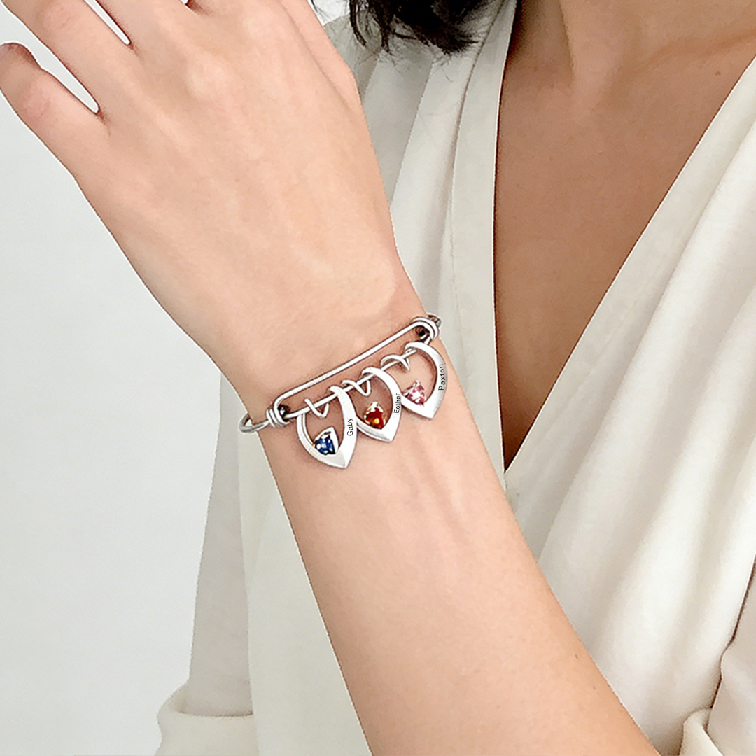 For Mom- Name And Birthstone Custom bangle