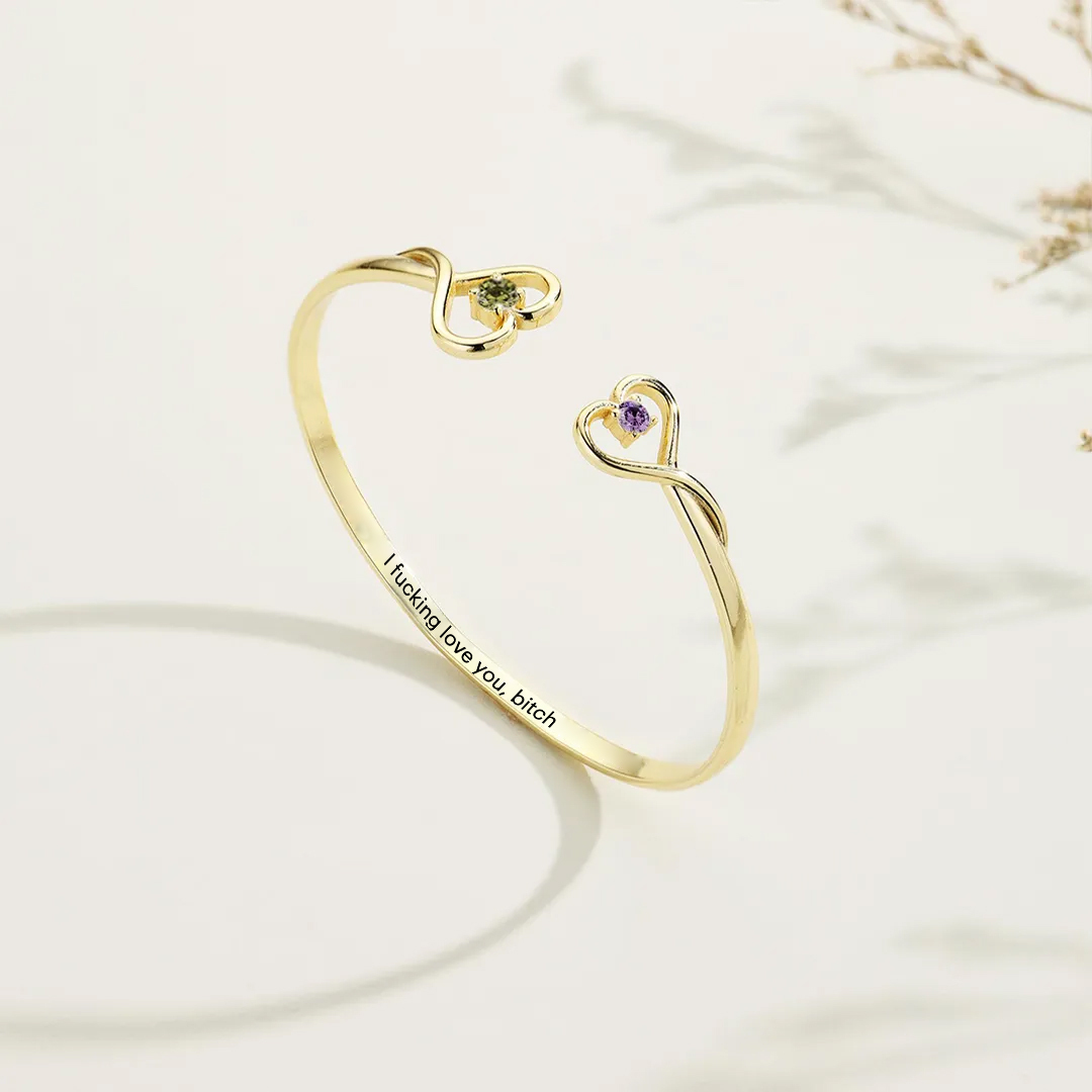 For Friend - I Fucking Love You Double Hearts Custom Birthstones Bracelet