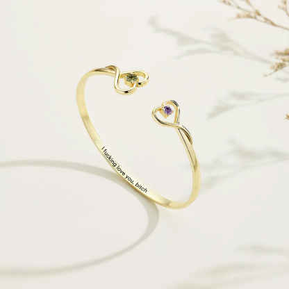 For Friend - I Fucking Love You Double Hearts Custom Birthstones Bracelet