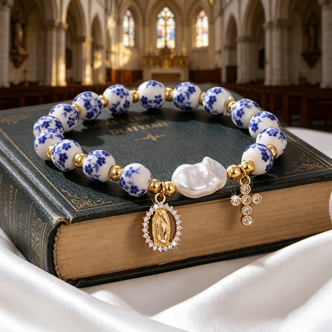 Trust In Something Greater Blue and White Porcelain Bracelet