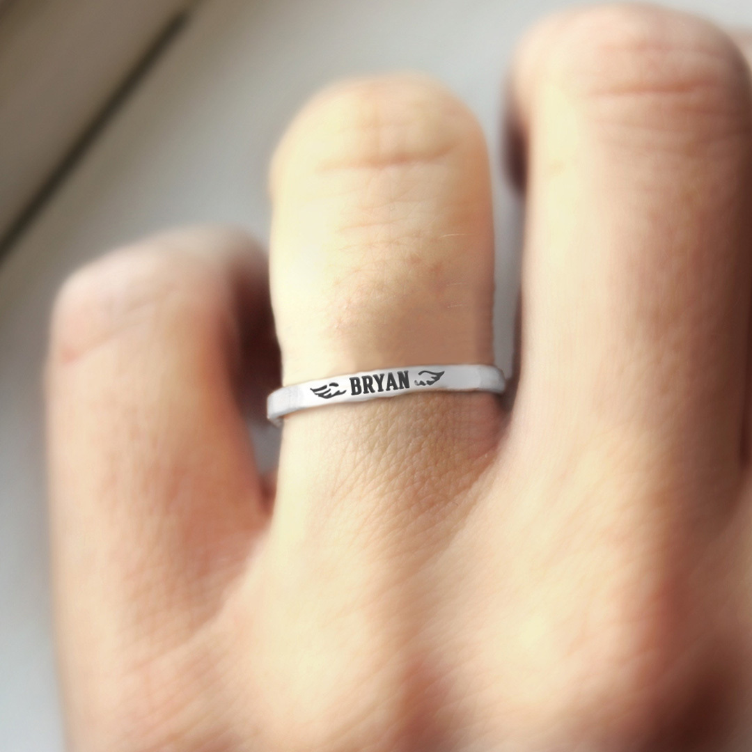For Memorial - I Miss You Custom Name Wings Ring