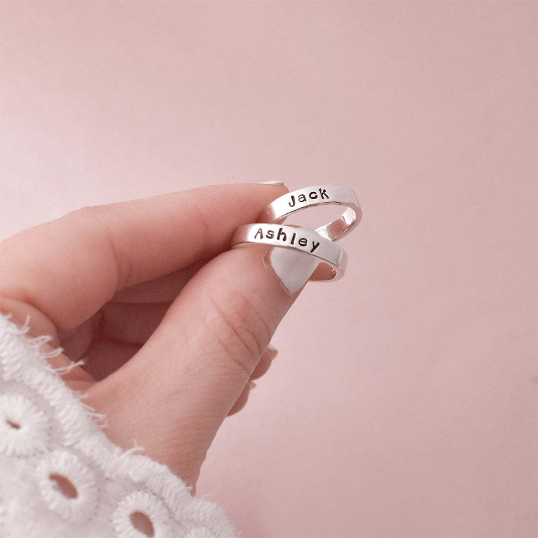 For Memorial -I'm a wife to a husband Custom Name Wings Stack Ring