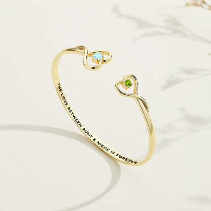 The Love Between Aunt & Niece Is Forever Double Hearts Custom Birthstones Bracelet