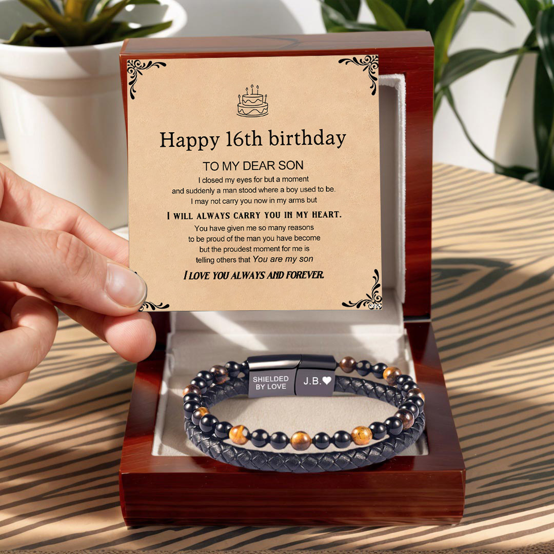 For Son - Happy 16th Birthday Tiger Eye Protection Beaded Bracelet