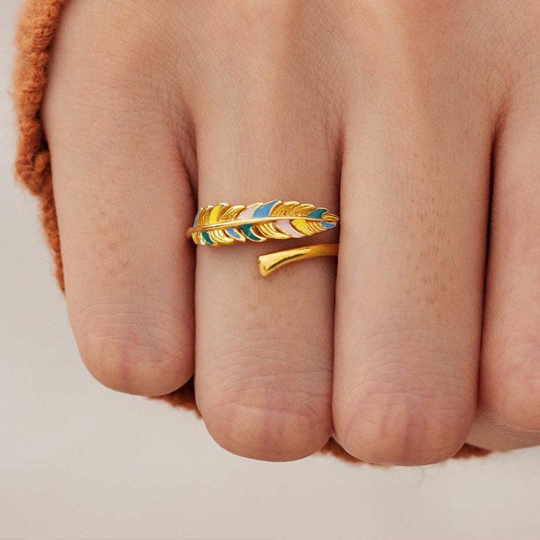 Memorial Open Feather Ename Ring