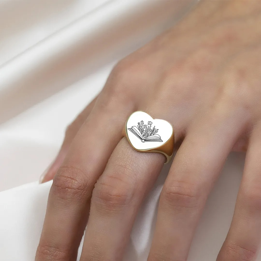 New Beginnings Inspirational Book & Flowers Heart Ring