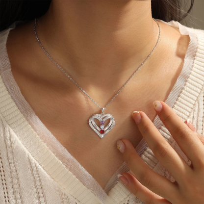 Mother & Children Forever Linked Together Custom Birthstone And Name  Heart Necklace