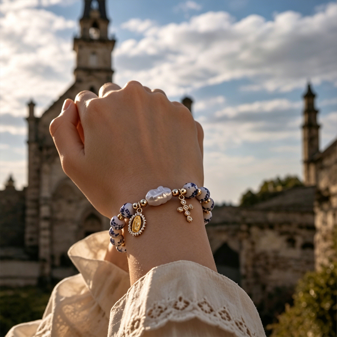 Trust In Something Greater Blue and White Porcelain Bracelet