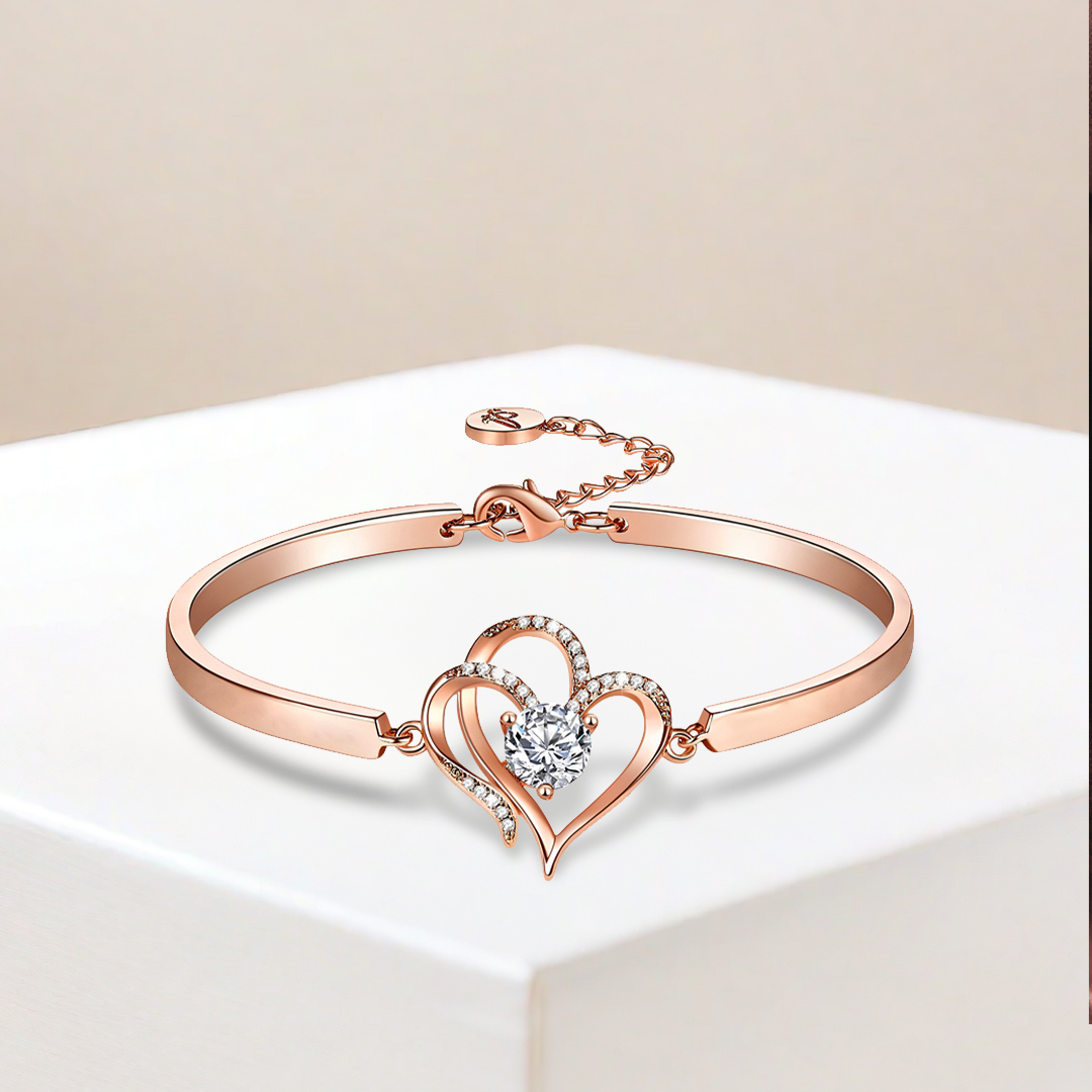 For Daughter-  We Are Forever Linked Together Double Heart Bracelet