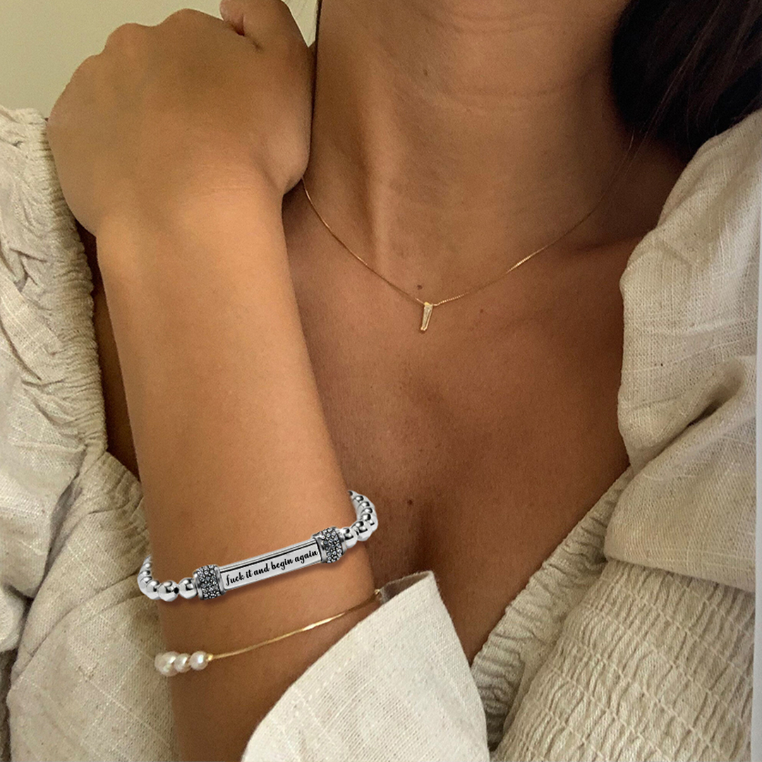 Fuck It And Begin Again Engraved Bead Bracelet
