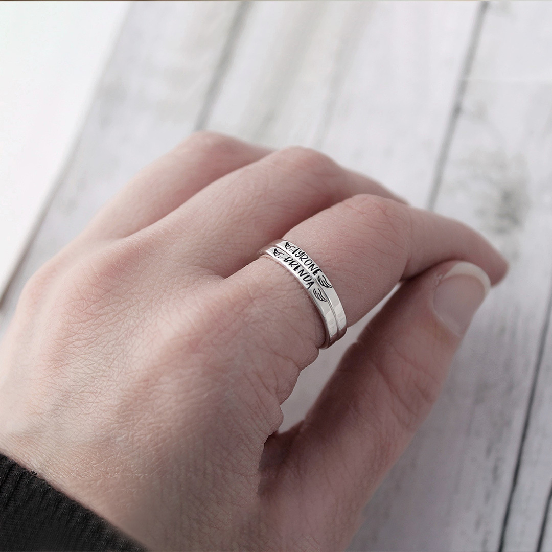 For Memorial - I Miss You Custom Name Wings Ring