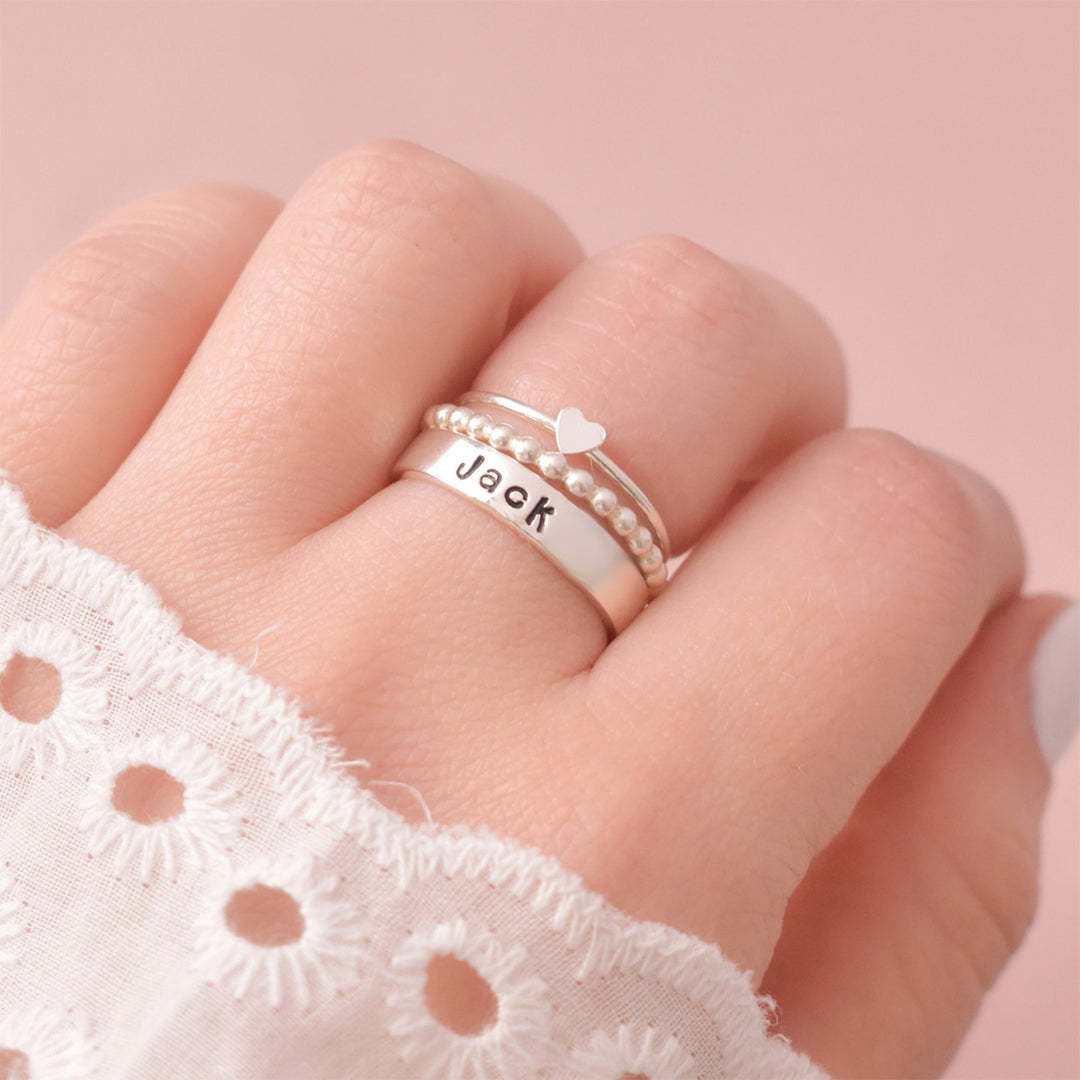 For Memorial -I'm a wife to a husband Custom Name Wings Stack Ring