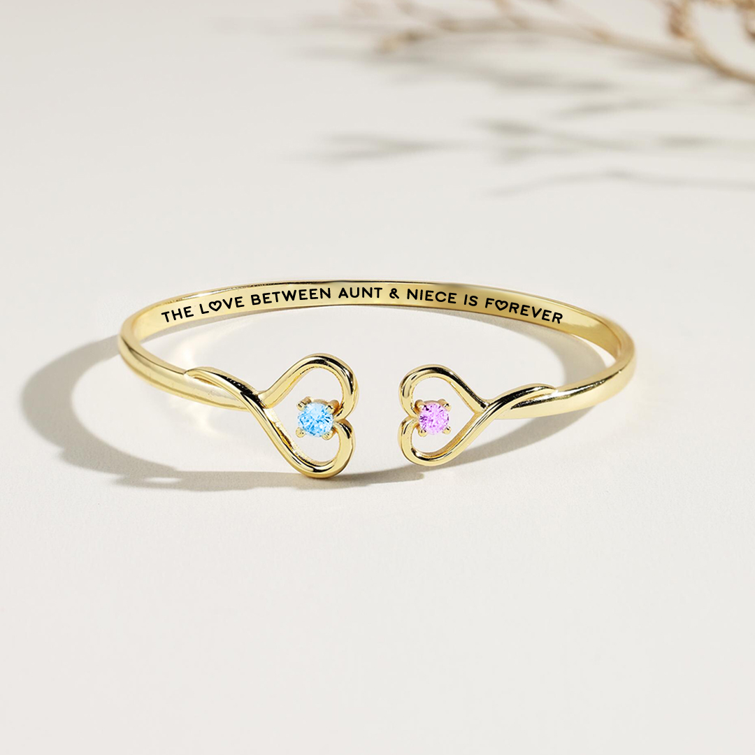 The Love Between Aunt & Niece Is Forever Double Hearts Custom Birthstones Bracelet