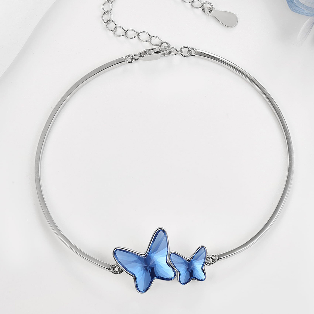 For Daughter - you'll always have my heart Blue Butterfly Crystal Bracelet