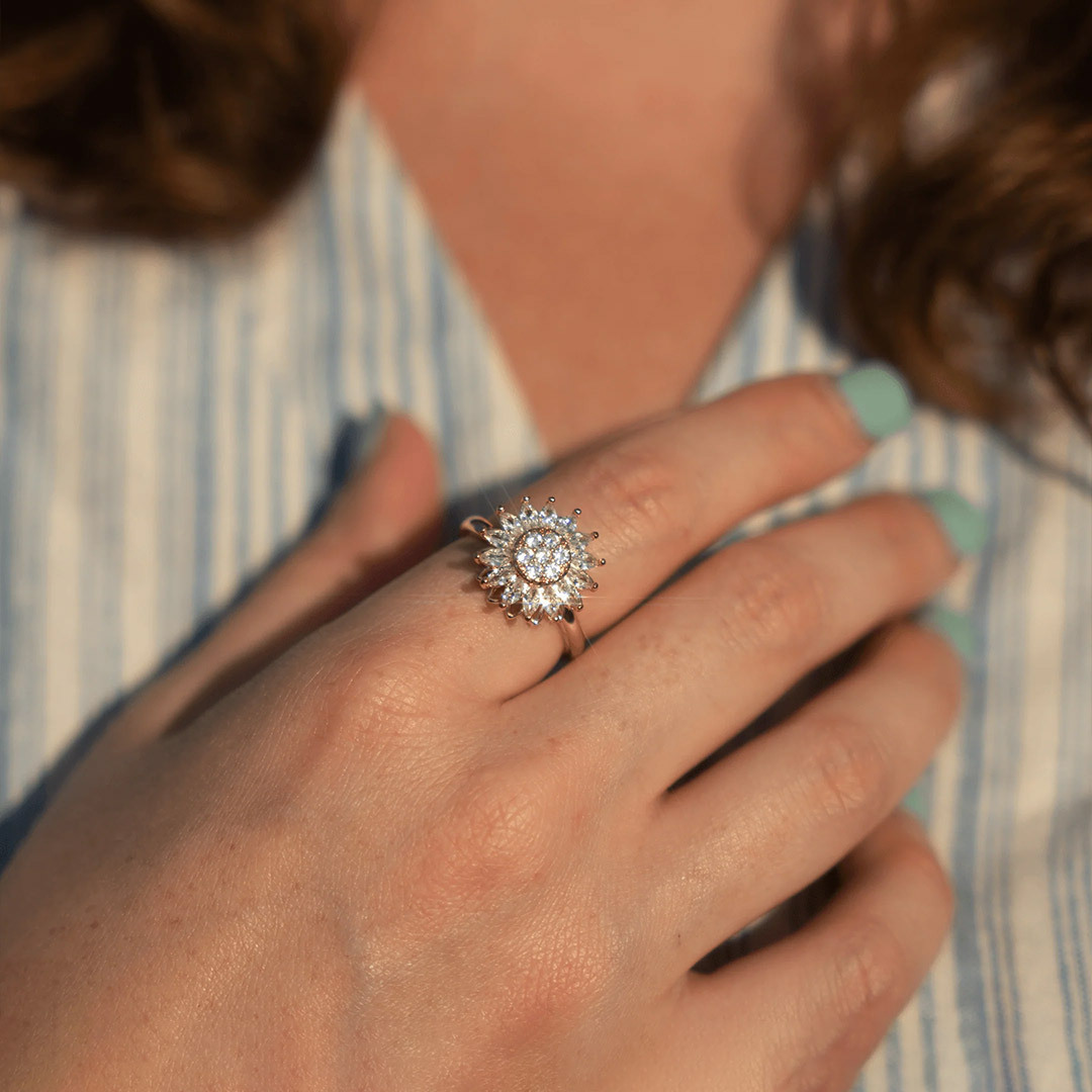A Adjustable Sunflower Spinner Fidget Ring