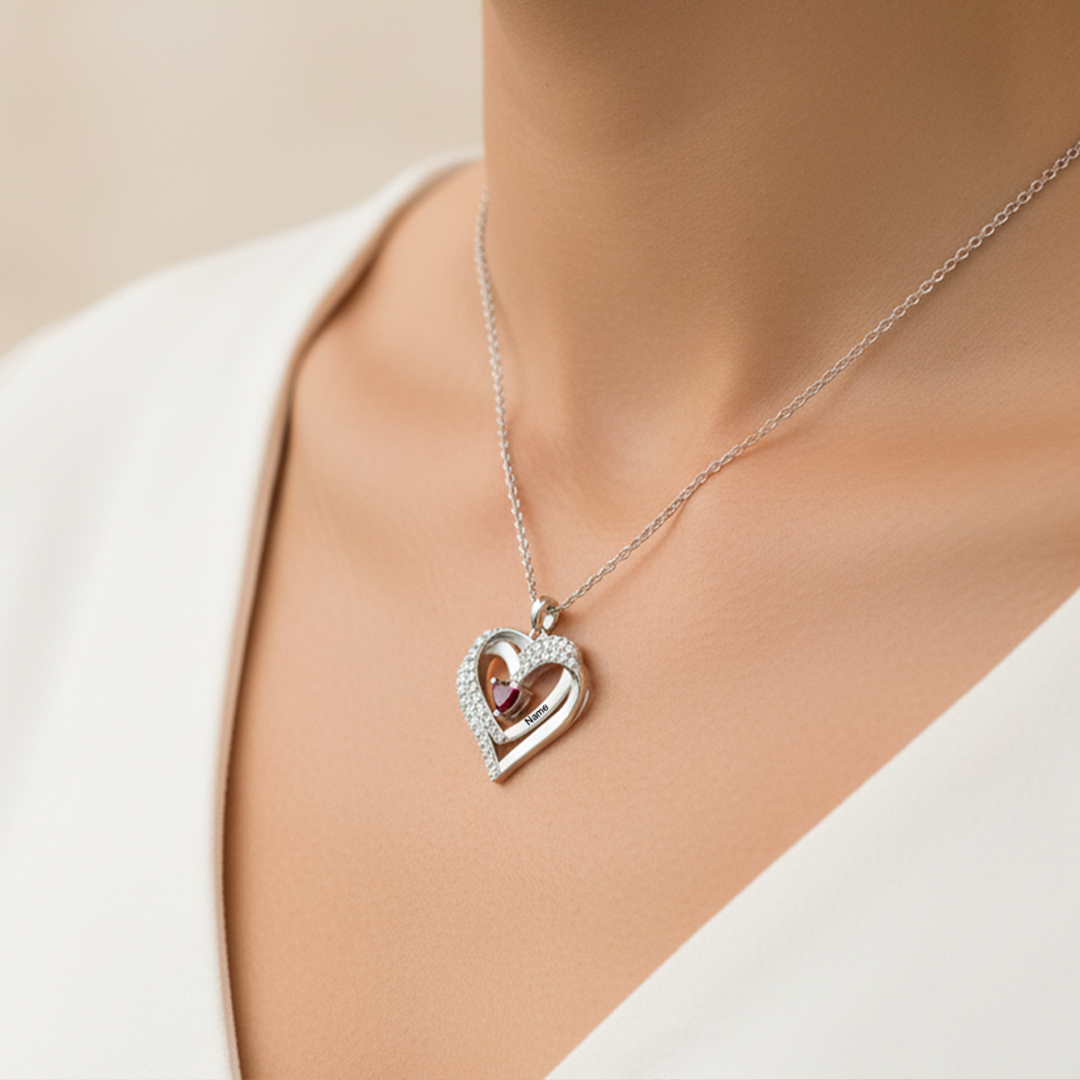 Mother & Children Forever Linked Together Custom Birthstone And Name  Heart Necklace