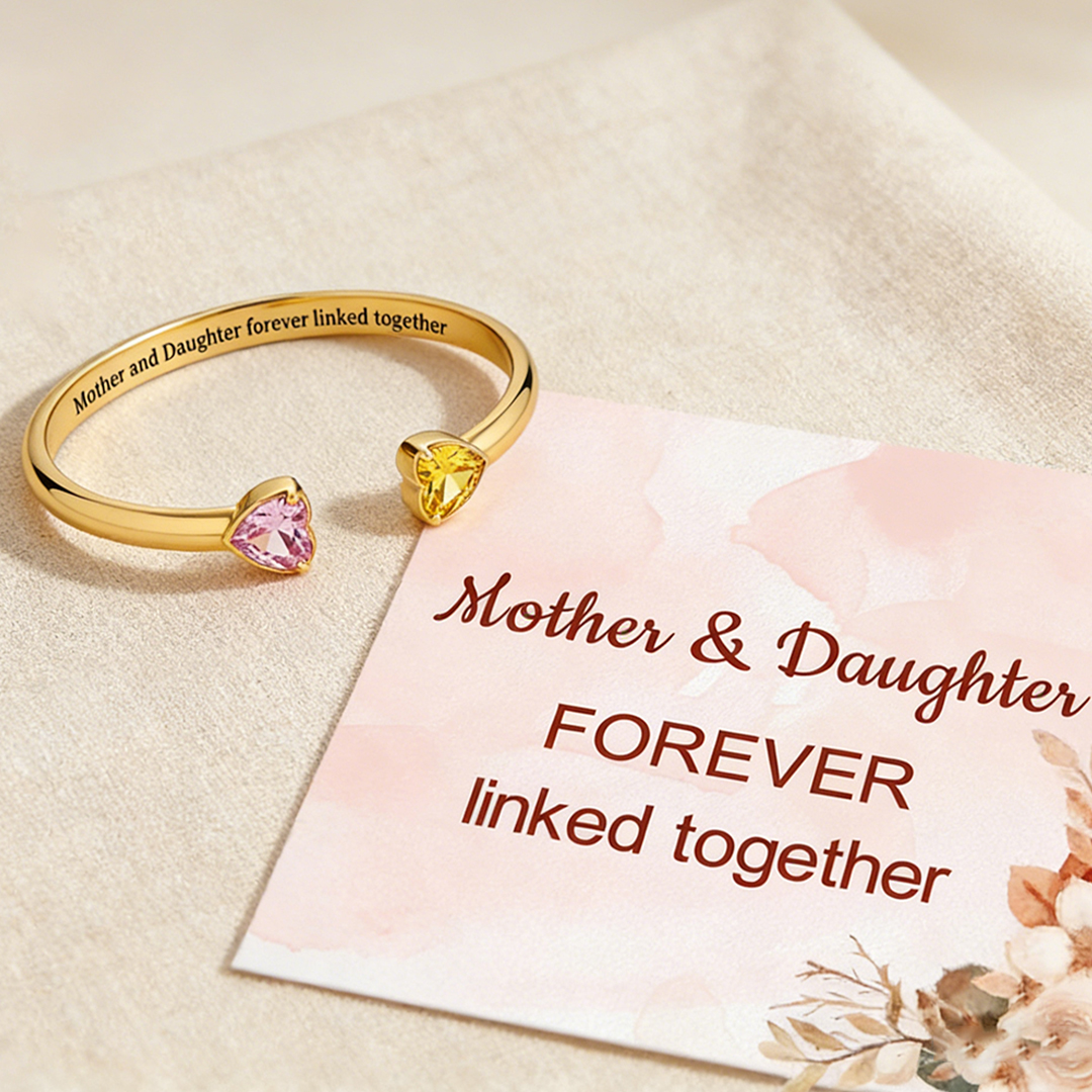 Mother & Daughter forever linked together Double Heart Birthstone Bracelet
