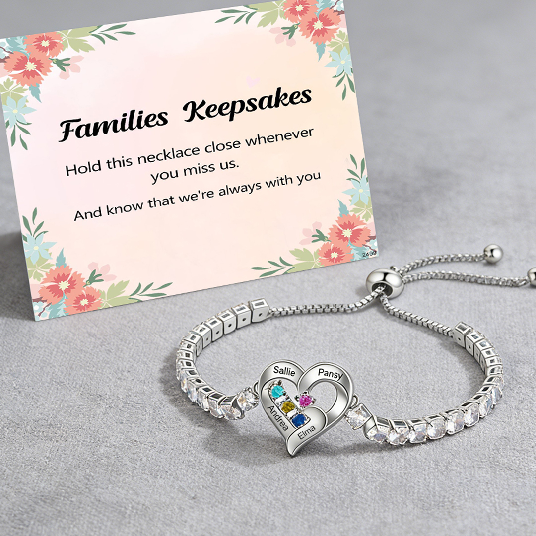 We're Always With You Custom 1-4 Birthstones and Names Bracelet
