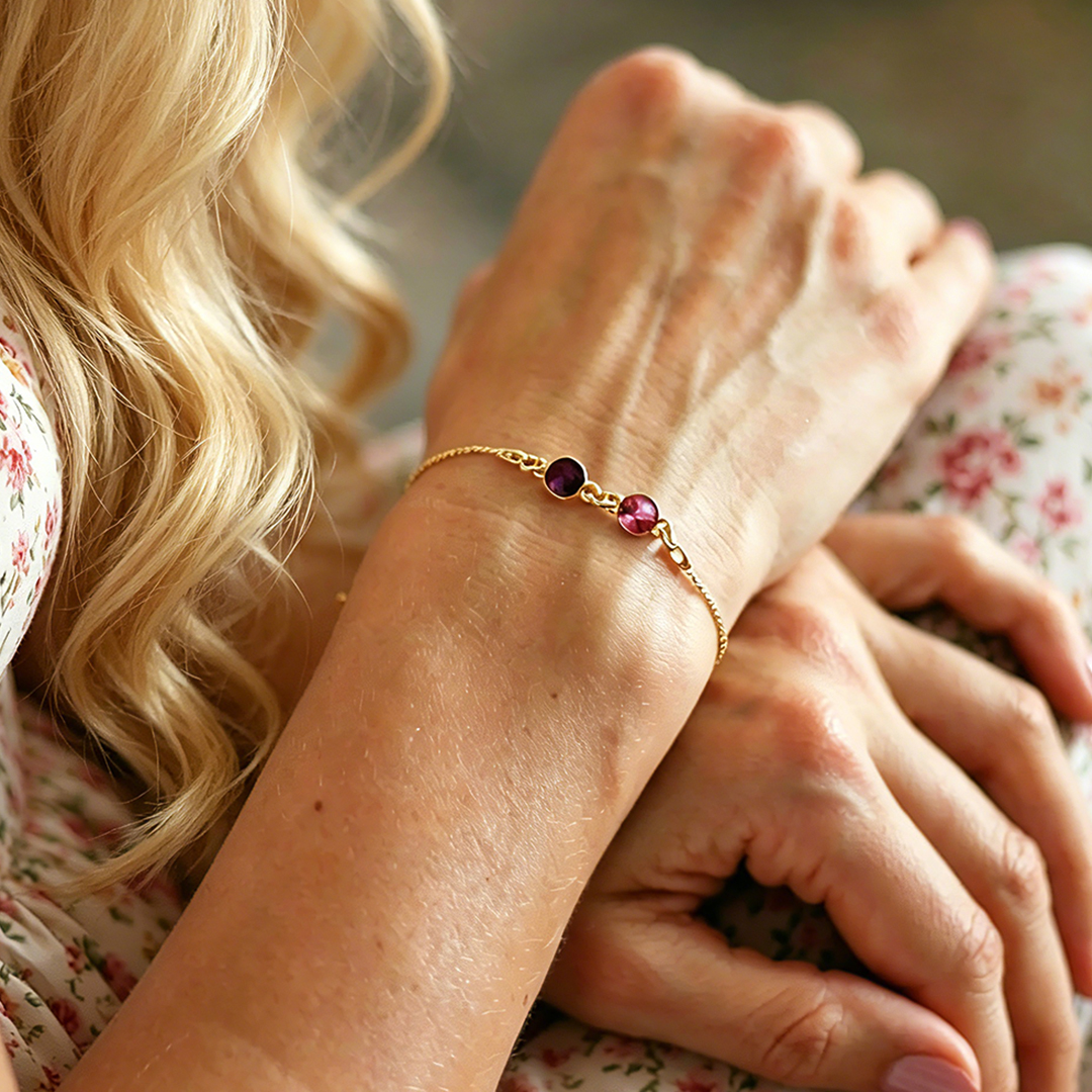 Mother And Daughter Forever Linked Together Custom Birthstones Bracelet