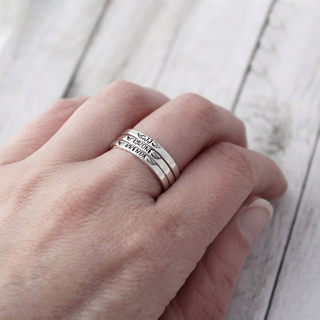 For Memorial - I Miss You Custom Name Wings Ring