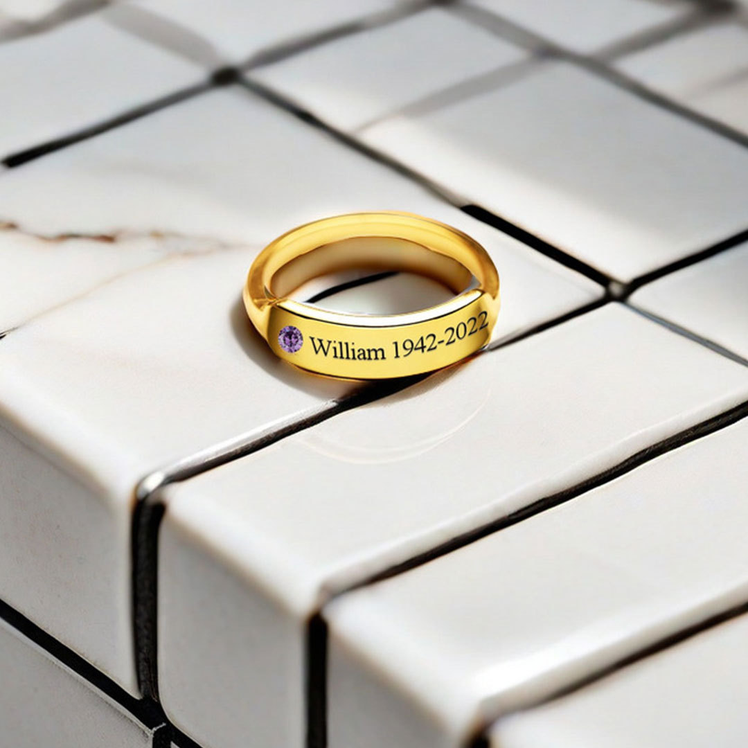 For Memorial - S925 Personalized Birthstone Husband Name Memorial Ring