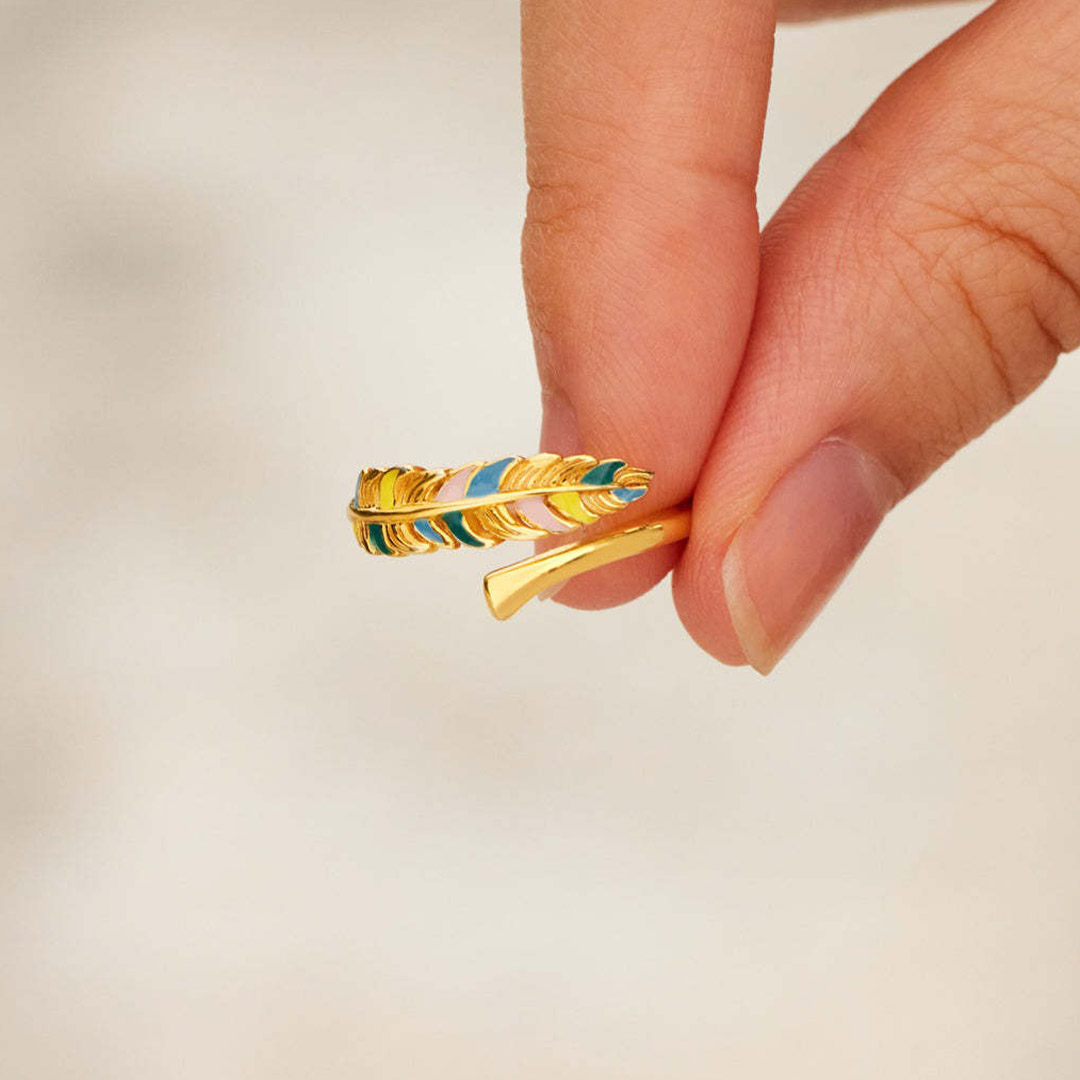 Memorial Open Feather Ename Ring