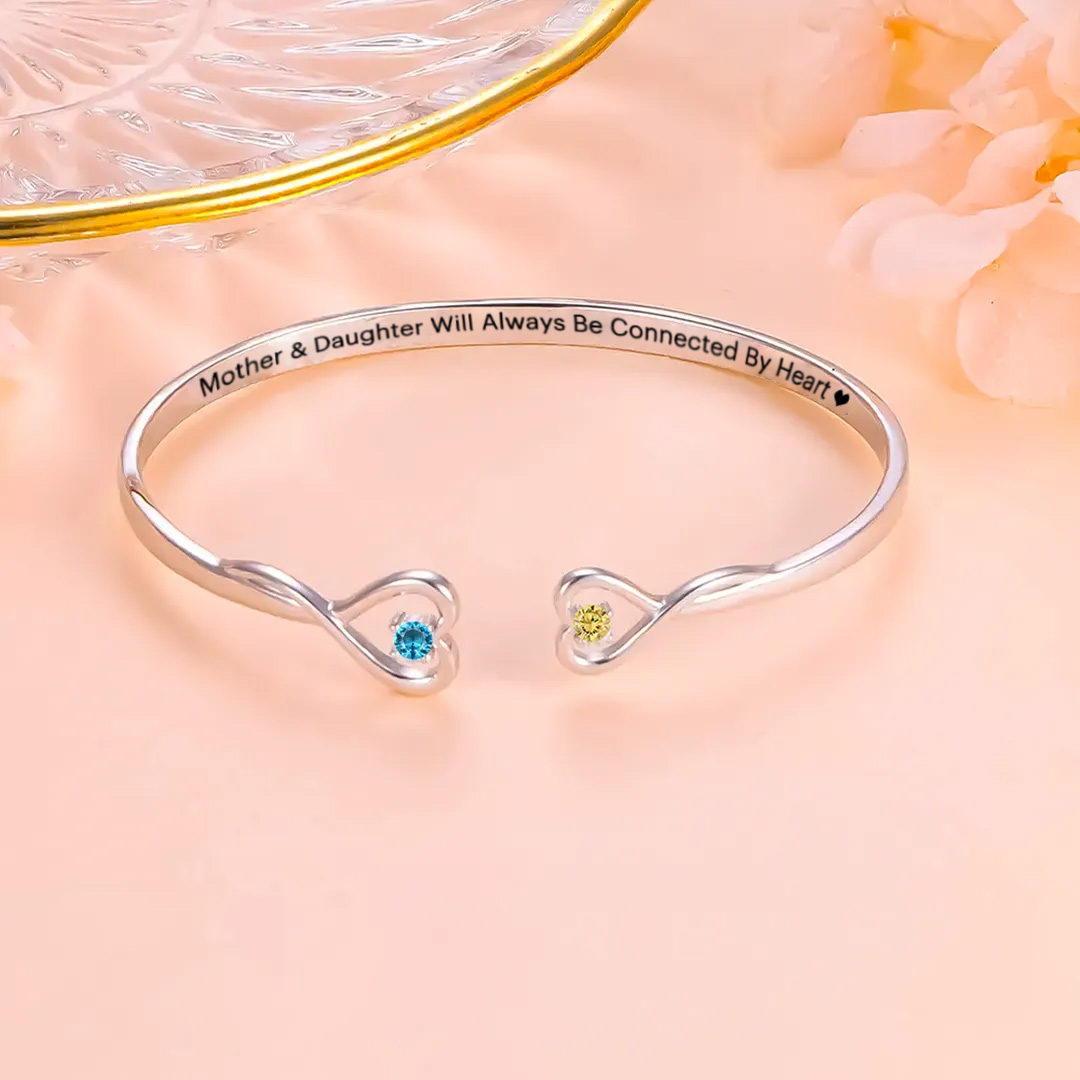 Mother & Daughter Love Eternal Custom Birthstone Double Heart Bracelet