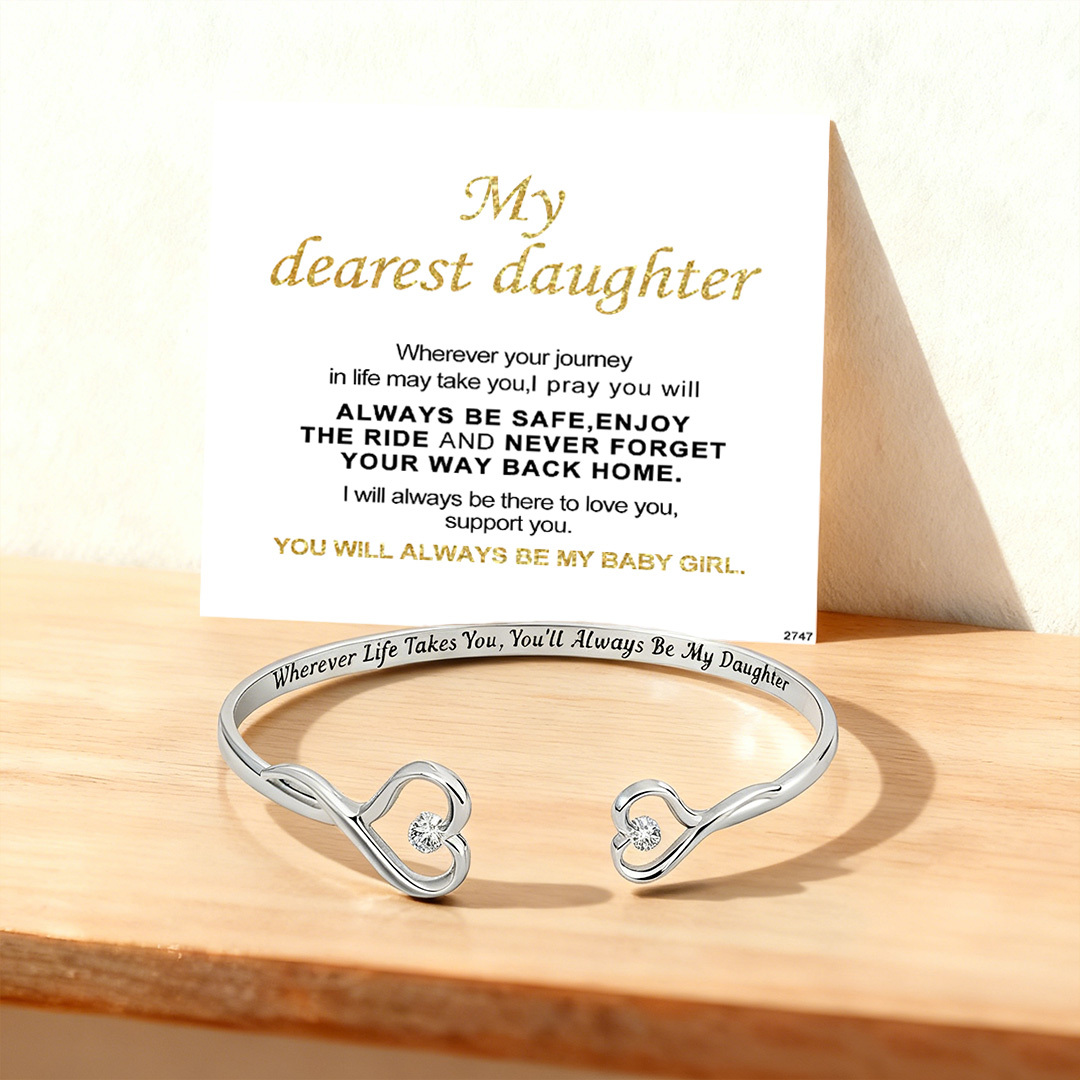 You Will Always Be My Baby Girl Double Heart Style Engraved Bracelet