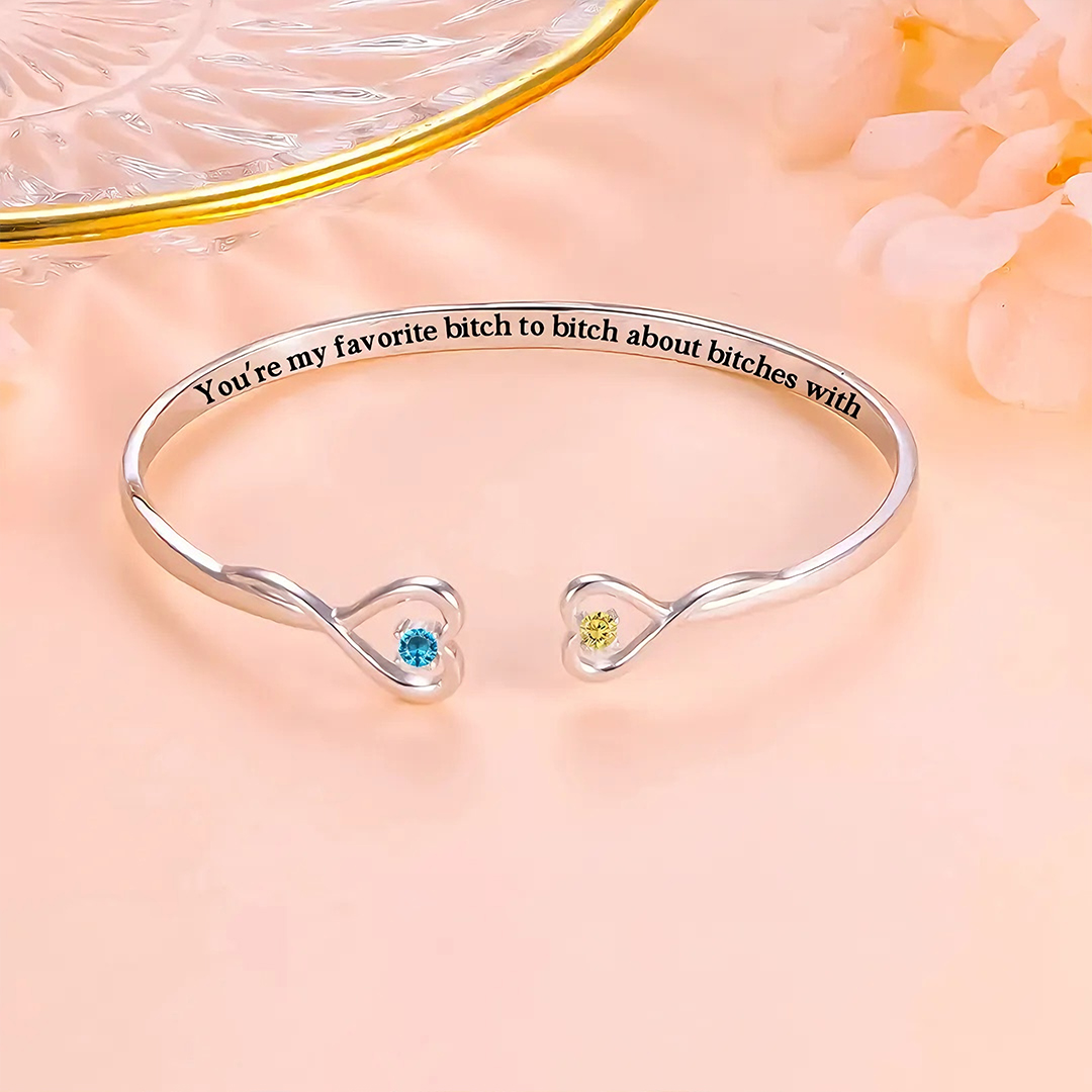 [⚡50% OFF] For Friend - You're My Favorite Bitch Double Hearts Custom Birthstones Bracelet