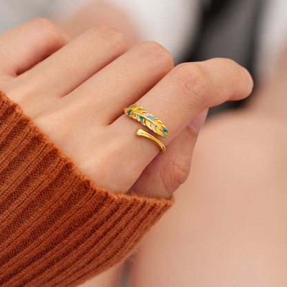 Memorial Open Feather Ename Ring