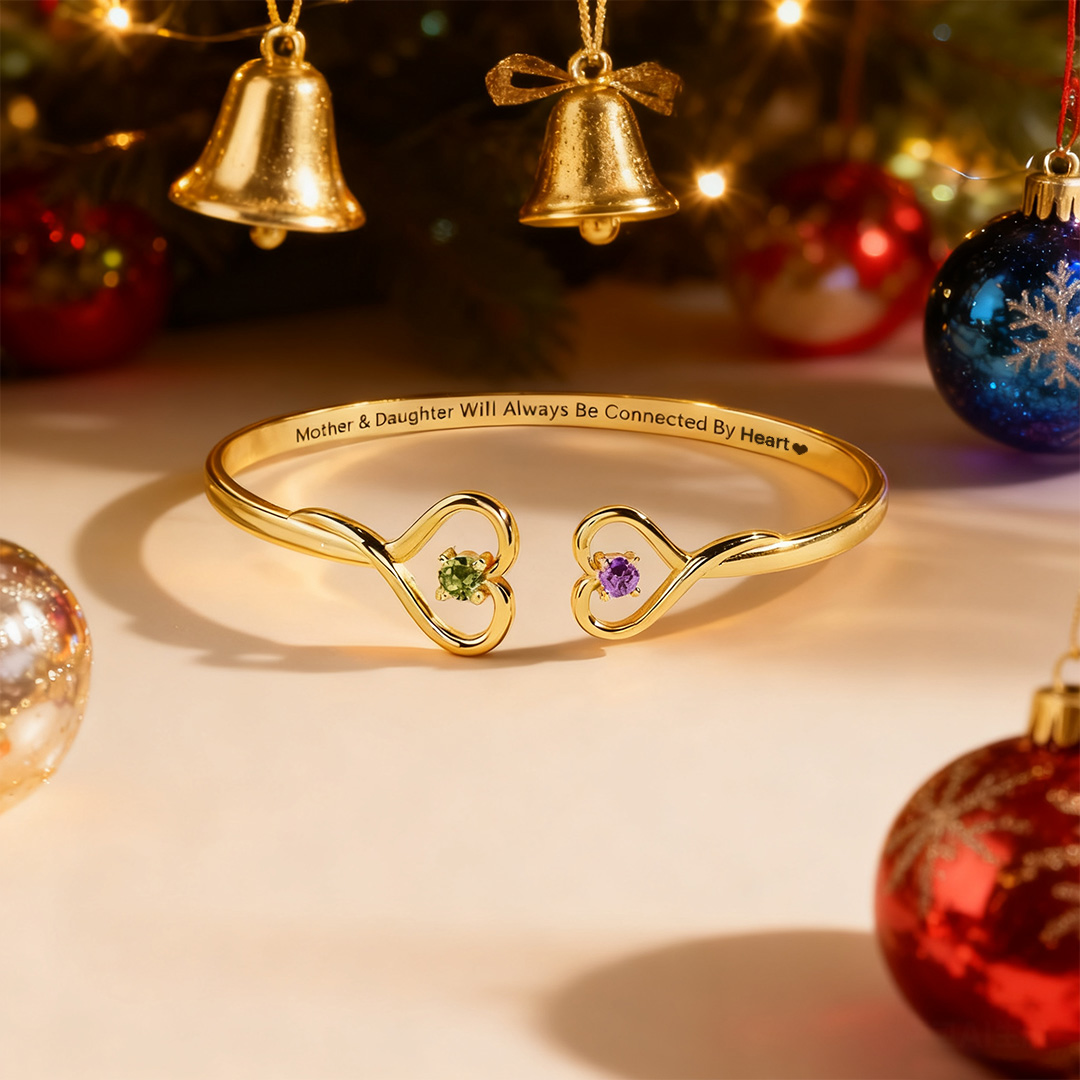 Mother & Daughter Love Eternal Custom Birthstone Double Heart Bracelet