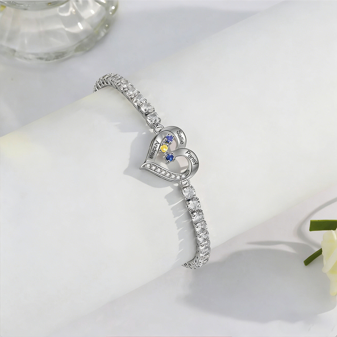 We're Always With You Custom 1-4 Birthstones and Names Bracelet