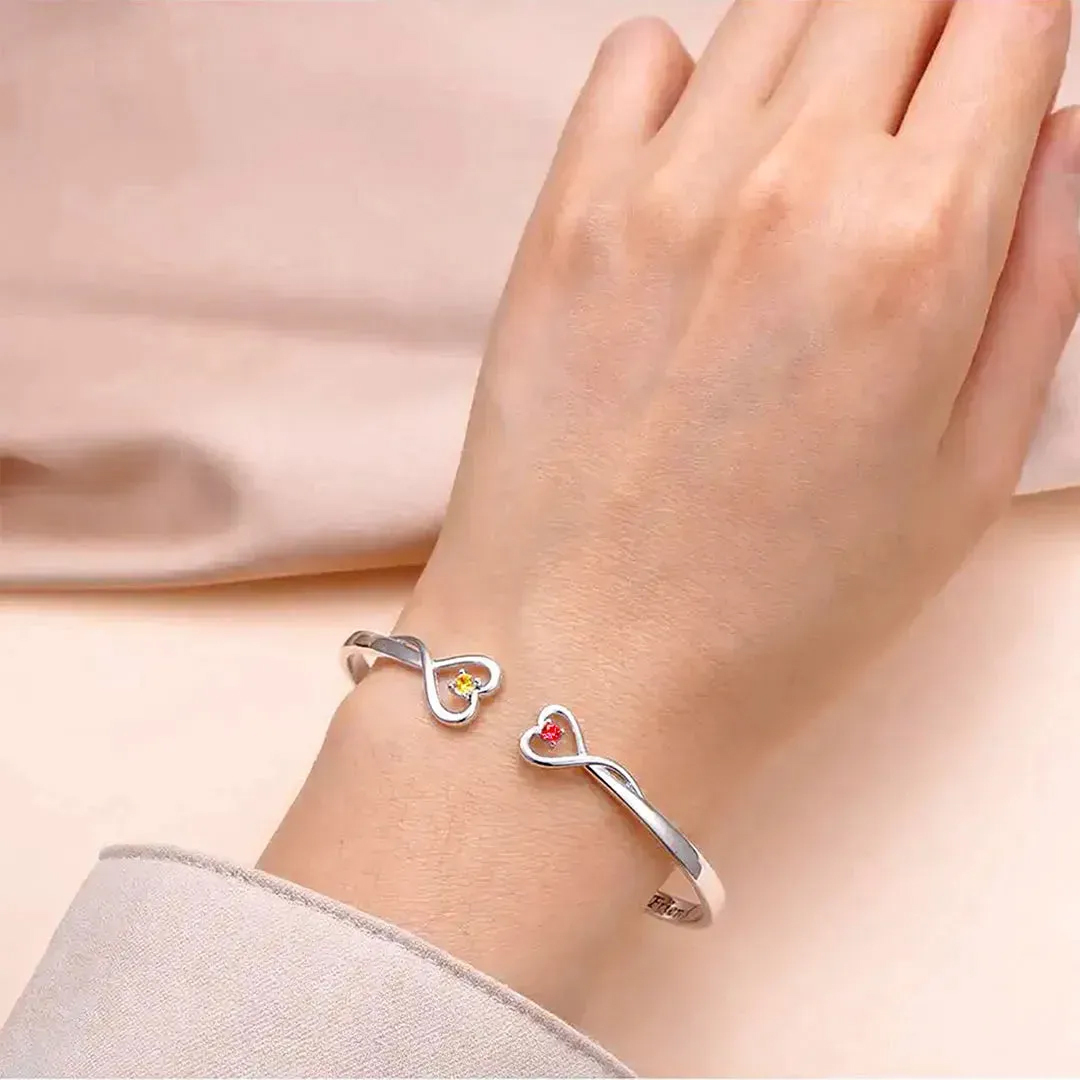 For Friend - I Fucking Love You Double Hearts Custom Birthstones Bracelet