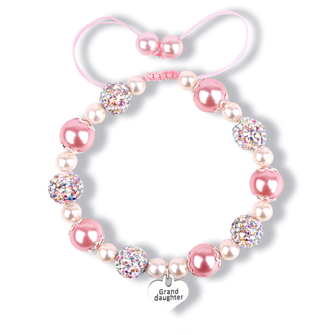 For Granddaughter- Granddaughter Engraved Heart Pearl Bracelet