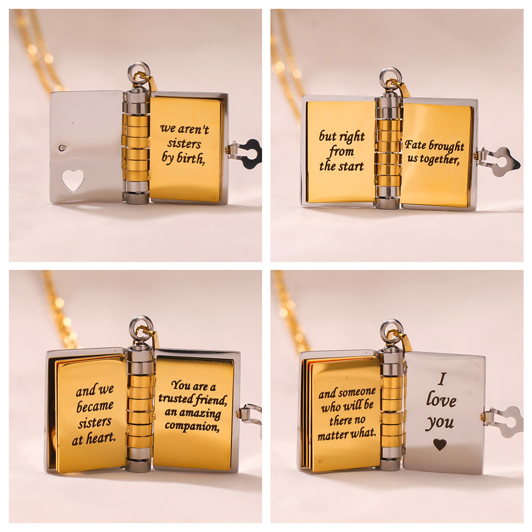 For Friends - Sisters At Heart Book Necklace
