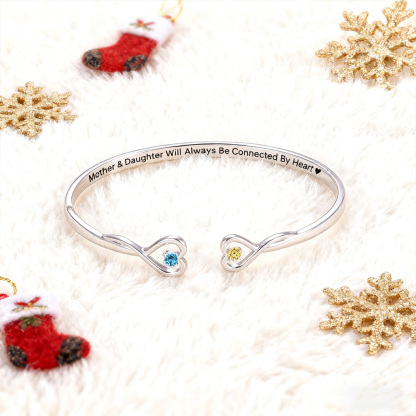 Mother & Daughter Love Eternal Custom Birthstone Double Heart Bracelet