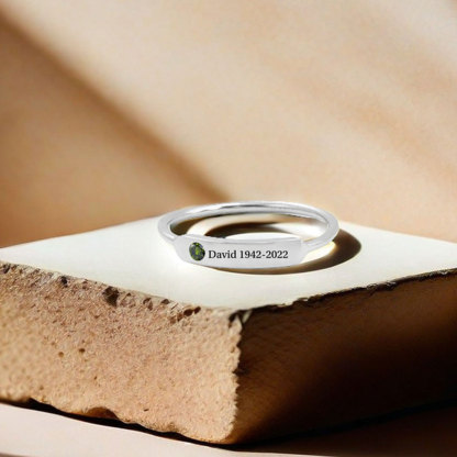 For Memorial - S925 Personalized Birthstone Husband Name Memorial Ring