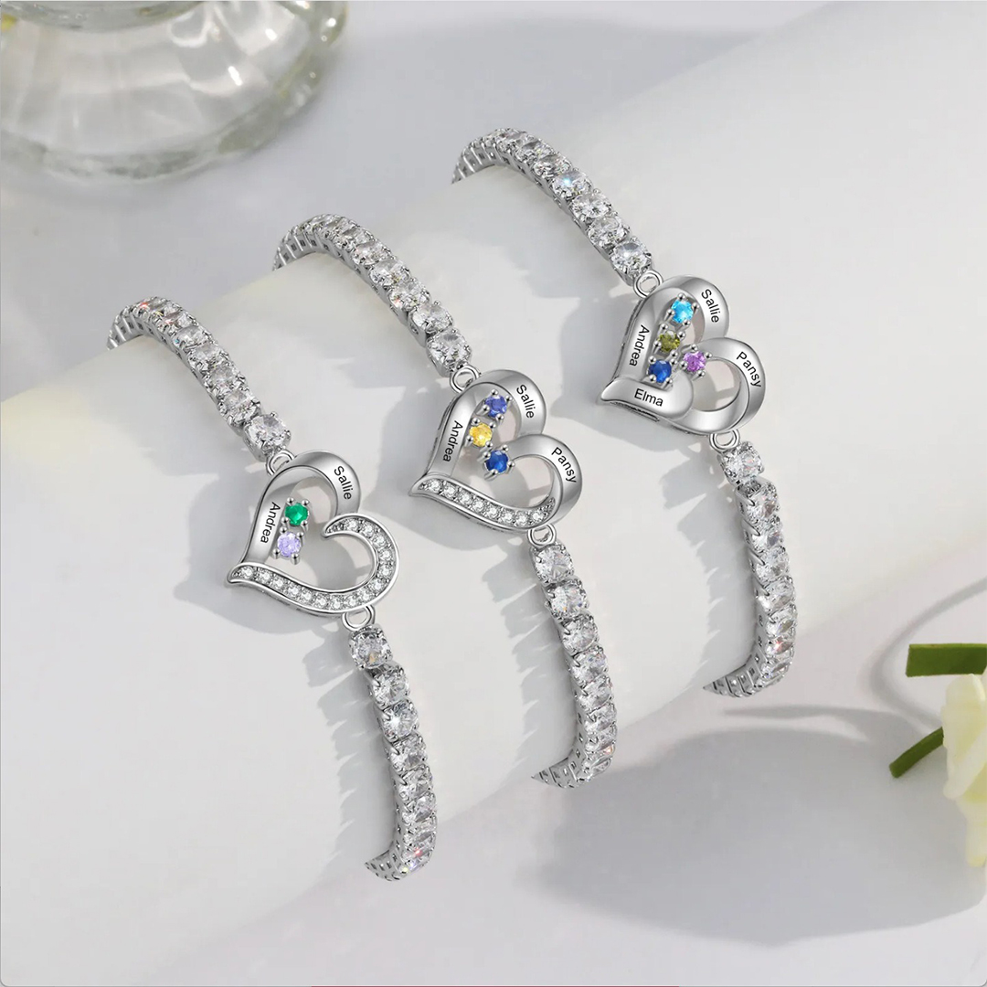 We're Always With You Custom 1-4 Birthstones and Names Bracelet