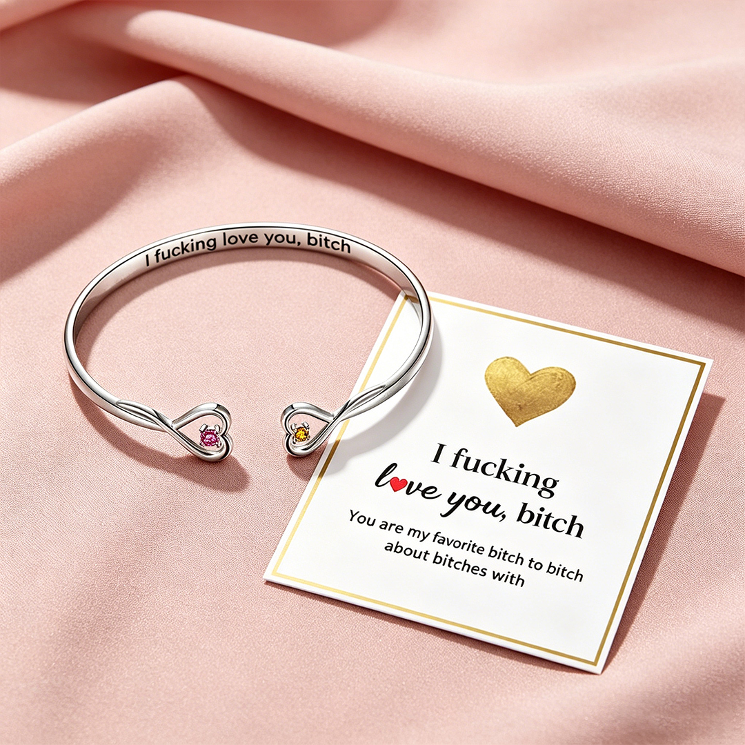 For Friend - I Fucking Love You Double Hearts Custom Birthstones Bracelet