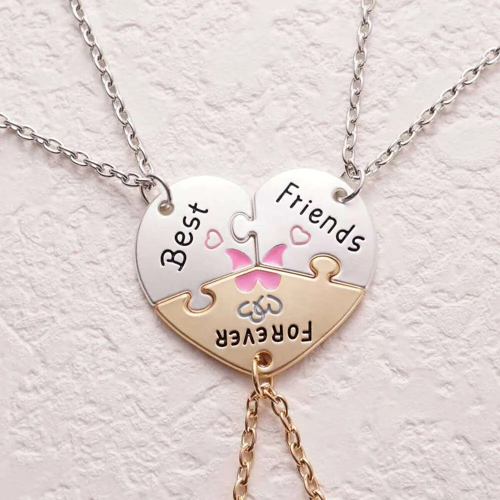 3 Best Friends Forever Heart Puzzle Necklaces