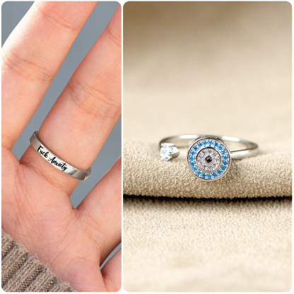 "Fuck Anxiety" Evil Eye Rotatable Ring