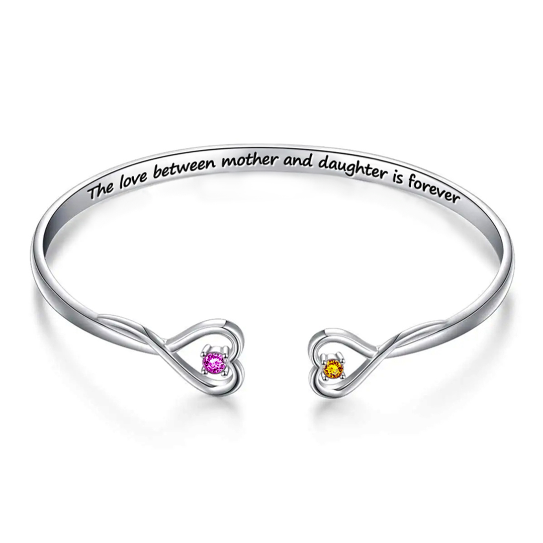 The Love Between Mother & Daughter Is Forever Double Heart Birthstone Custom Bracelet