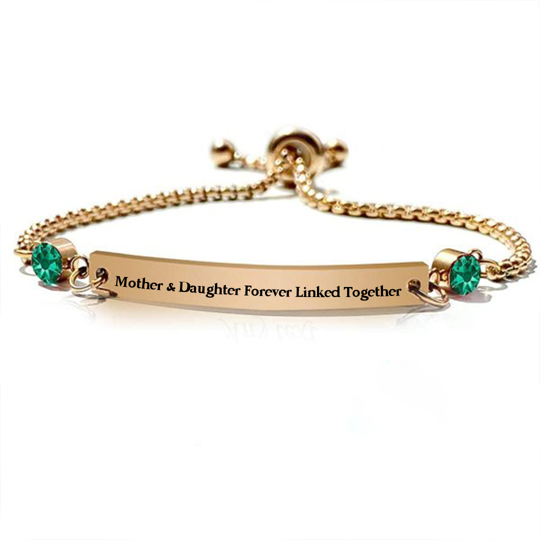For Mother - Birthstone Bracelet Engraved Bar Bracelet