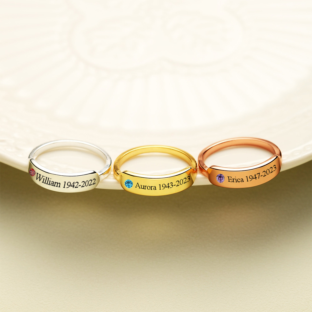 For Memorial - S925 Personalized Birthstone Name Memorial Ring