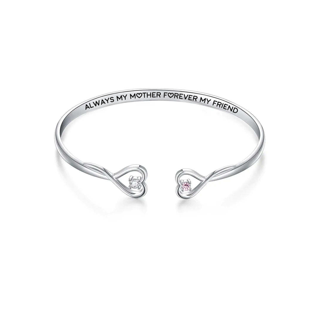Always My Mother Forever My Friend Double Heart Custom Birthstone Bracelet