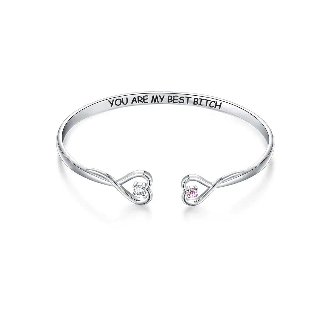 For Friend- You're My Best Bitch Double Hearts Custom Birthstones Bracelet