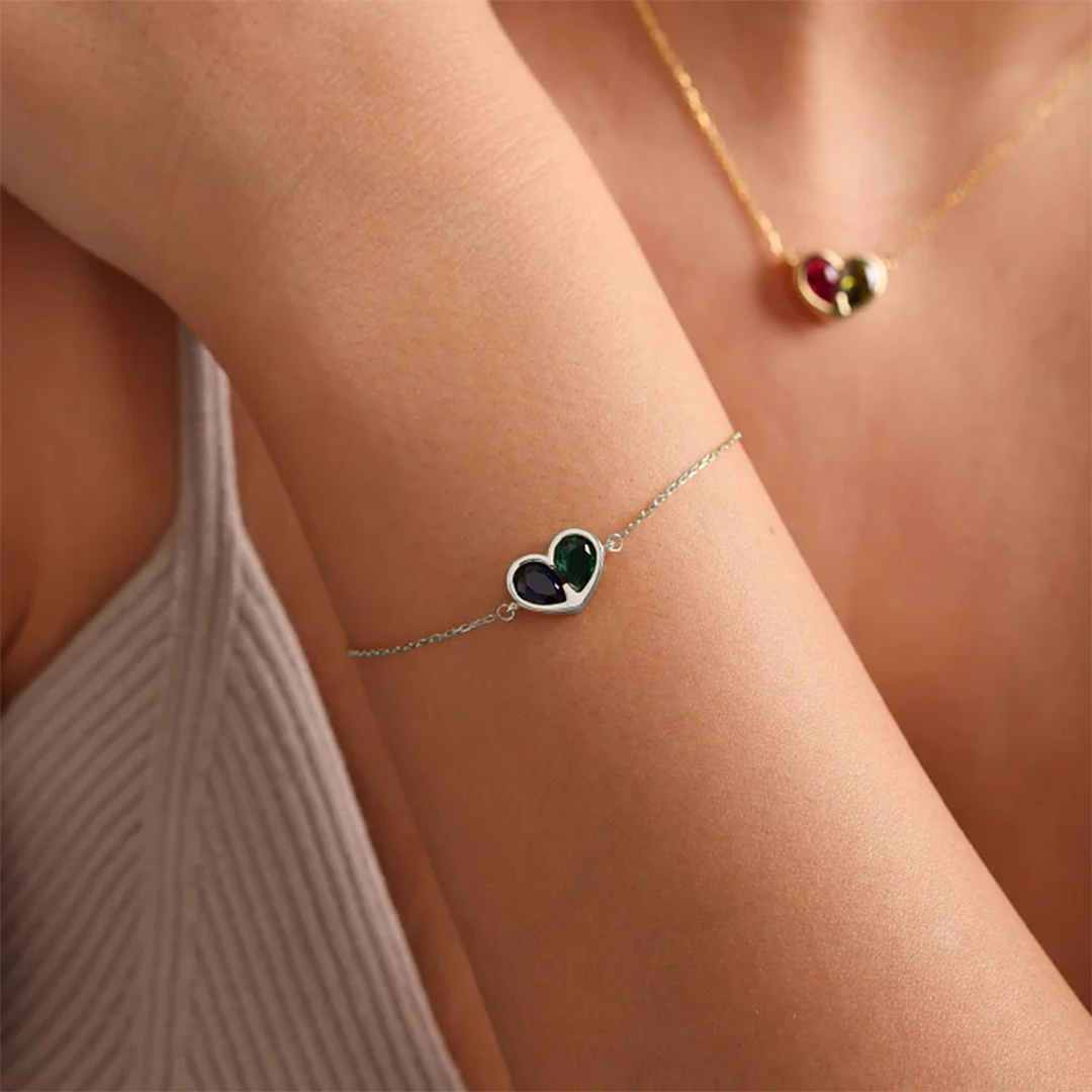 For Friend- Best Bitches in Heart & Soul Custom Heart Birthstones Bracelet