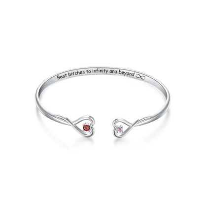 For Friend- Best bitches to Infinity and Beyond Double Hearts Customized Birthstones Bracelet